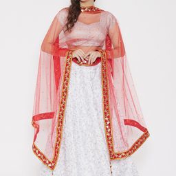 Clora Creation Red & Gold-Toned Ethnic Motifs Net Dupatta image 3