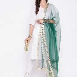 Clora Creation Polka Dots Mirror Work Embroidered Dupatta image 3