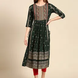 SHOWOFF Ethnic Motifs Printed Anarkali Cotton Kurta-picture-2