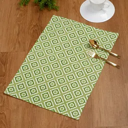 TARAN LIVING Green & white 4 Pieces Geometric Printed Cotton Table Placemats-7