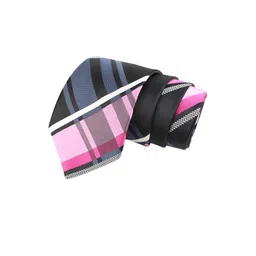 PELUCHE Men Black & Pink Checked Skinny Tie-image-92
