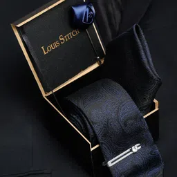 LOUIS STITCH Men Space Blue Italian Silk Necktie Accessory Gift Set-33