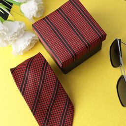 Alvaro Castagnino Men Red & Black Striped Skinny Tie-image-80