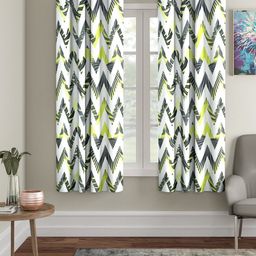 Cortina Green & White Set of 2 Digital Printed Window Curtains-15