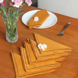 ZEBA Mustard 6 Pieces Embroidered Cotton Table Napkins-picture-54