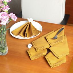 ZEBA Mustard Yellow 6 Pieces Embroidered Cotton Table Napkins-image-86