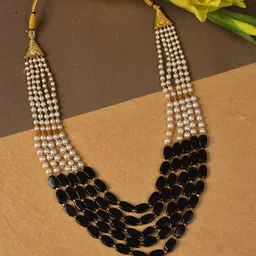 SOHI Women Black Beaded Layered Necklace-image-34