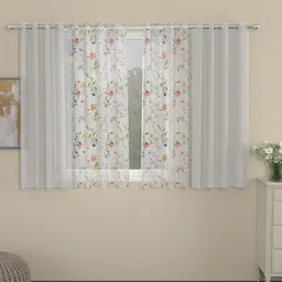 ROSARA HOME Dove Voile Off White 2 Pieces Window Curtains & 2 Pieces Printed Sheers-image-77