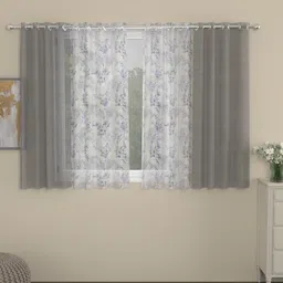ROSARA HOME Dove Chanderi Grey 4-Pieces Floral Sheer Window Curtains-10