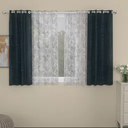ROSARA HOME Dove Chanderi Navy Blue 2 Pieces Window Curtains & 2 Pieces Printed Sheers-image-86
