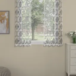 ROSARA HOME Silver-Toned & White Set of 2 Window Curtains-image-65