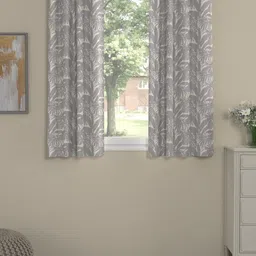 ROSARA HOME Neel Grey &Off White 2Pcs Floral Printed Eyelet Window Curtains and Sheers-image-13