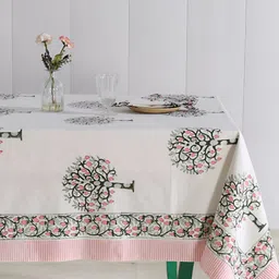HANDICRAFT PALACE Green & White 5 Pieces Floral Cotton Rectangle Table Cover-image-29