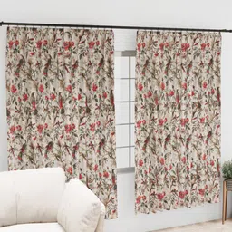 EasyGoods Ankh Off White & Red 2 Pieces Floral Black Out Long Door Curtains-31