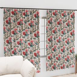 EasyGoods White & Red 2 Pieces Floral Black Out Long Door Curtain-18