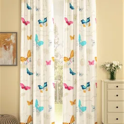 URBAN SPACE Cream-Coloured & Blue Set of 2 Door Curtains-13