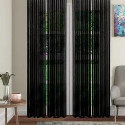 Cortina Black Set of 4 Striped Sheer Long Door Curtains-7