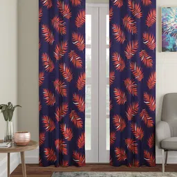 Cortina Navy blue & Orange Set of 2 Digital Printed Long Door Curtains-54