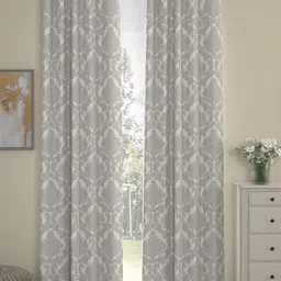 Myntra Elegant Homes Grey & White Set of 2 Long Door Curtain-24