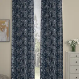 ROSARA HOME Set Of 2 Navy Blue & Grey Chevron Printed Long Door Curtain-10