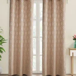 Home Centre Beige & Off White Set of 2 Geometric Door Curtain-100