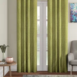 Cortina Olive Green Set of 2 Polka Dots Embossed Plain Polyester Door Curtains-10