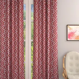 Aura Maroon & White 2 Pieces Geometric Printed Room Darkening Eyelets Door Curtains-26