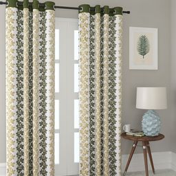 Cortina Set of 2 Green & White Printed Long Door Curtains-31