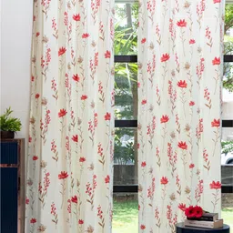 URBAN SPACE White & Pink 2 Pieces Floral Printed Long Door Curtains-57