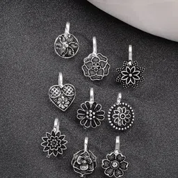 NVR Set Of 9 German Silver-Plated Stud Nosepins-90