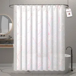 Kuber Industries 4-Pcs White & Pink Printed Shower Curtains-4