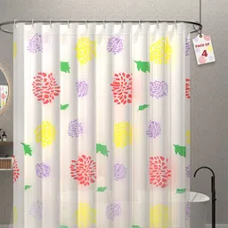 Kuber Industries White4-Pcs Firework Printed Quick Dry Shower Curtains With 12 Rings-91