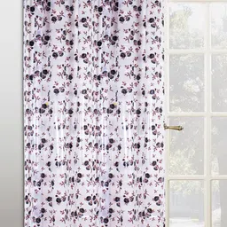 Kuber Industries Brown & White PVC Floral Printed Shower Curtain With 8 Hooks-1