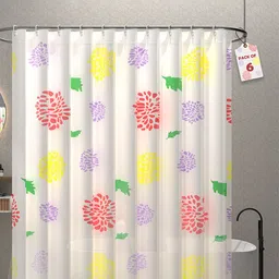 Kuber Industries 6-Pcs Purple & Yellow Printed Shower Curtains With 12 Rings-28
