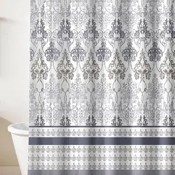HomeCloud Grey & White Ethnic Motifs Printed Waterproof Shower Curtain-26