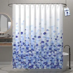 Kuber Industries 3-Pcs Blue & White Dot Printed Quick Dry Shower Curtains With 12 Hooks-76