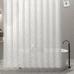 Kuber Industries 6-Pcs White & Grey Circle Printed Quick Dry Shower Curtains With 12 Rings-15