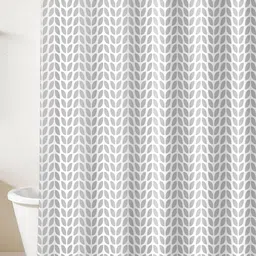 HomeCloud Grey & White Floral Printed Waterproof Shower Curtain-image-88