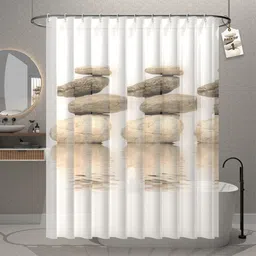 Kuber Industries Brown & White Printed Shower Curtains-33