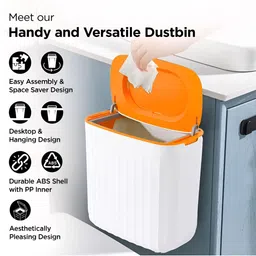 UMAI White & Orange Textured Open Dustbin With Lid 8 L image 3