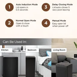 UMAI Black Stainless Steel Automatic Smart Sensor Open Dustbin With Lid 42 L image 4