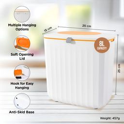 UMAI White & Orange Textured Open Dustbin With Lid 8 L image 5