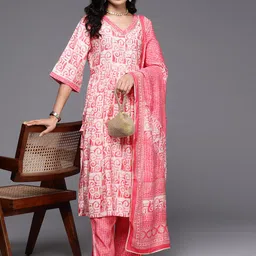 Libas Printed Pleated Gotta Patti Kurta with Palazzos & Dupatta image 1