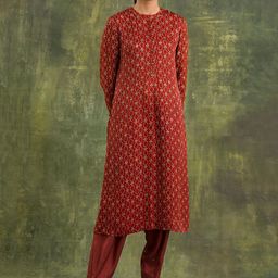 W The Folksong Collection Women Maroon Ethnic Motifs Printed Kurta-picture-10