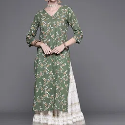 Varanga Women Floral Printed Thread Work Block Print Cotton Kurta-picture-22