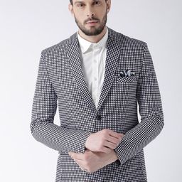 Hangup Men Black & White Houndstooth Patterned Single-Breasted Blazers-picture-31