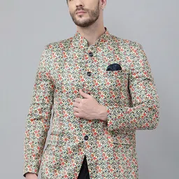 Hangup Men Blue & Red Printed Bandhgala Blazers-image-78