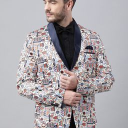 Hangup Men Black & White Printed Single-Breasted Casual Blazers-image-91