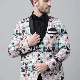 Hangup Men Blue Printed Single-Breasted Blazers-image-60