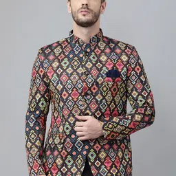 Hangup Men Multicolor Printed Single Breasted Blazer-10
